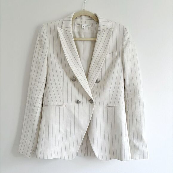 Veronica Beard Apollo Linen Dickey Jacket Blazer – White Pinstripe, Size 2 - Picture 4 of 9